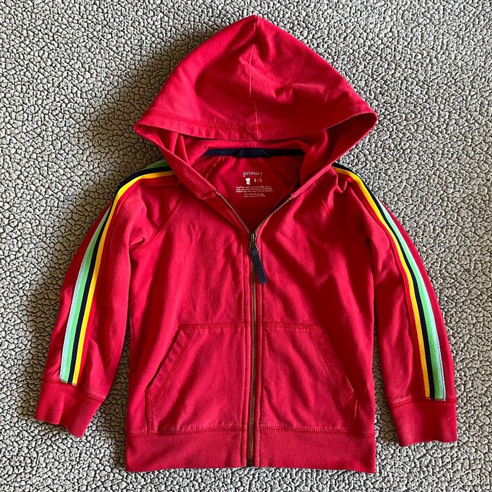 EUC! Hooded, Zippered, Sweatshirt with Rainbow Sleeves